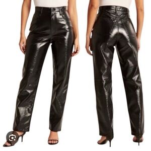 Shiny black leather straight leg pant